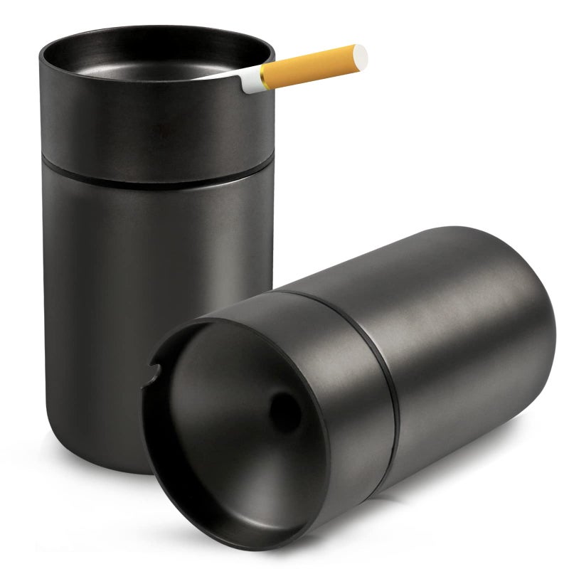 JOCHA Car Ashtray smell proof Stainless Steel Portable Smokeless Detachable Windproof Self Extinguishing Butt Bucket Ash Tray for Most Car Cup Holder for Outdoor Travel Home Office 2 PACK - Image 1